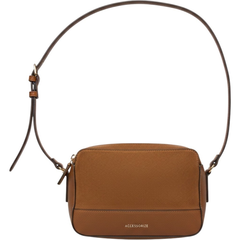 Accessorize Brown Suede Faux Leather Crossbody Bag - Adjustable Strap - Medium